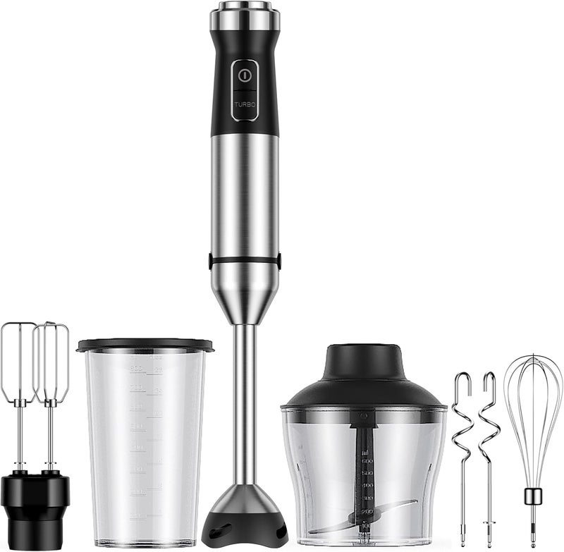 GDOR 6-in-1 Immersion Blender, 1000W Hand Blender with 20 Speeds, Scratch-Resistant Stick Mixer with Whisk, Chopper, Beaker, Egg Beaters & Dough Hooks – Heavy Duty Hand Mixer, Black - Image 1